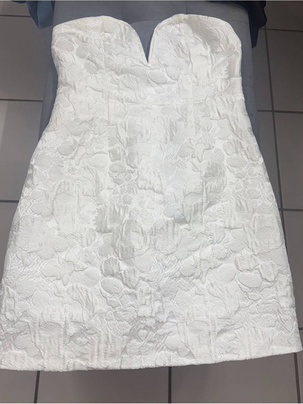 Lulu's White Strapless Jacquard Sweetheart Mini Dress